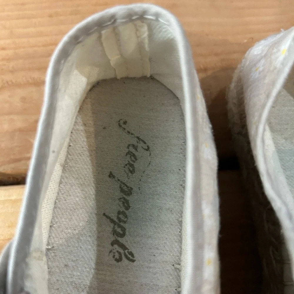 Free People Cream Espadrille Mary Janes with White Floral Embroidery